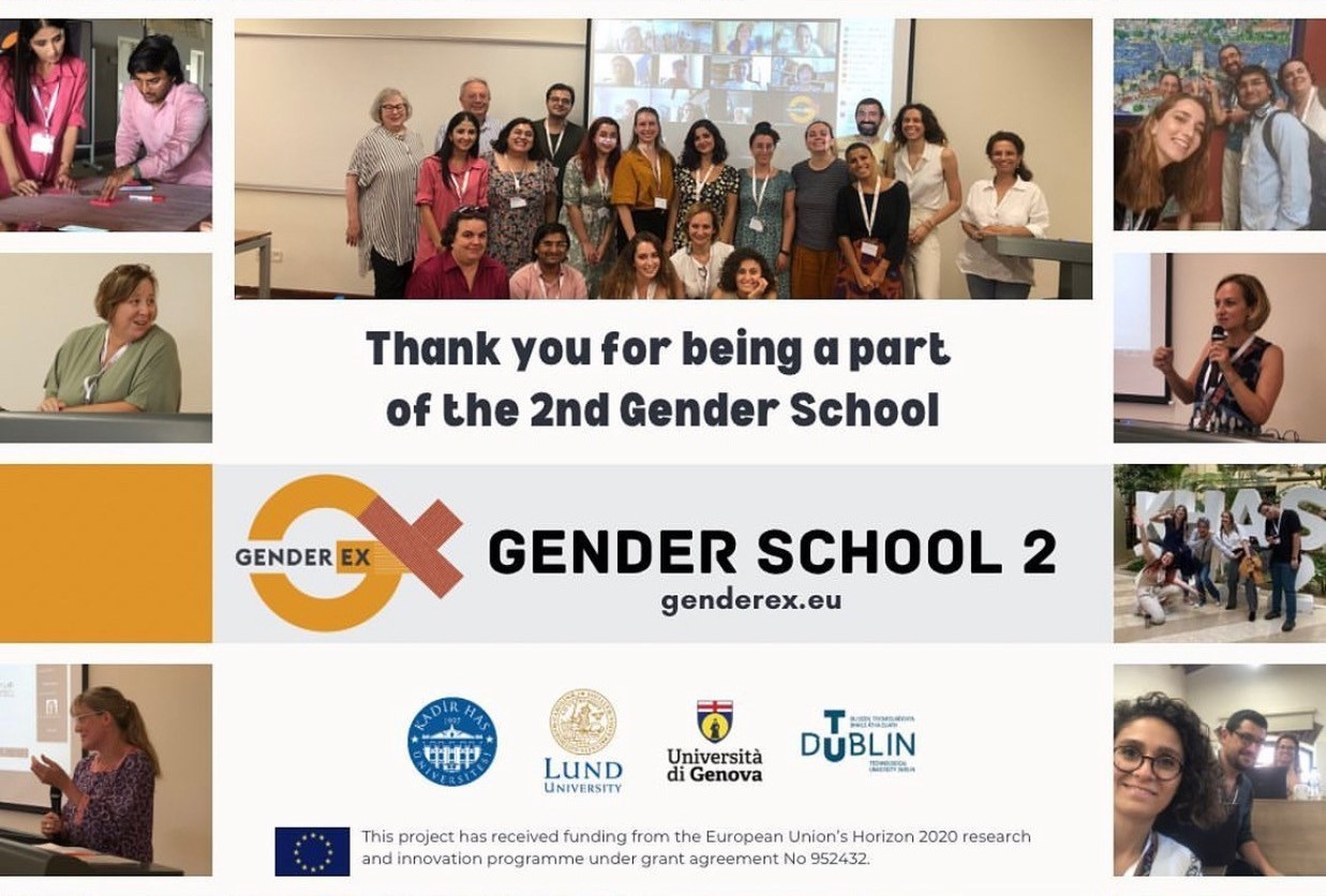 poster with text reading thank you for being a part of the second gender school with the genderex logo beneath it. images taken at the gender school featuring it's participants surround the text.