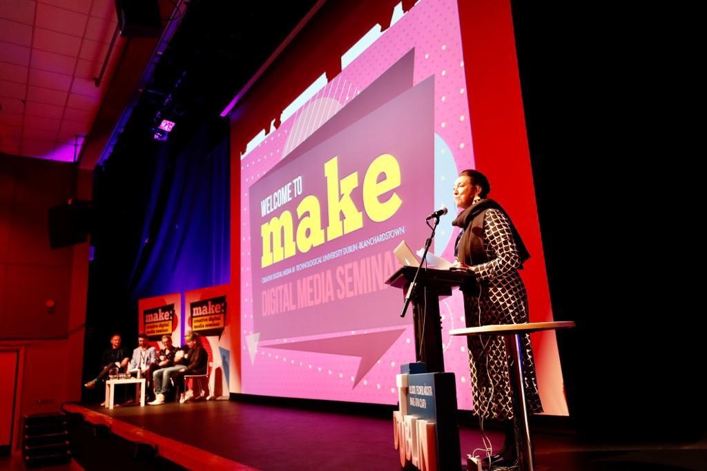 TU Dublin lecturer Nicola Duffy address the audience at MAKE 2019