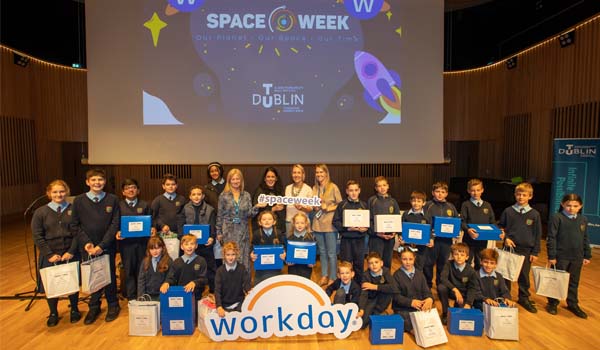 Schoolchildren with TU Dublin and Workday staff during Space Week 2023